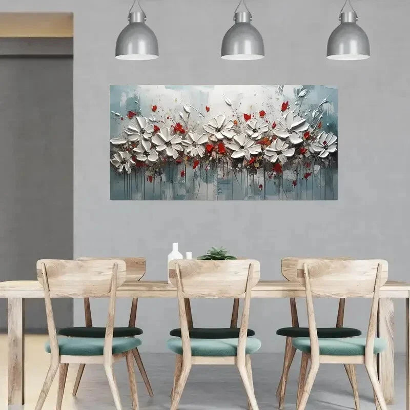 Red White Crayon Flowers wall canvas office home room framed 120x60cm