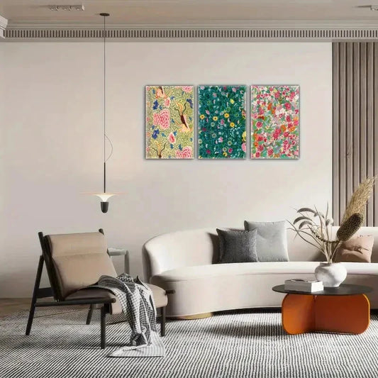 3pcs Feast Peonies Chrysanthemums Floral Metal Print Ready to Hang Art