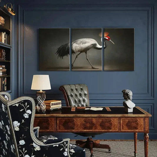 3pcs Elegant Crane Wildlife Illustration Metal Print Ready to Hang Art