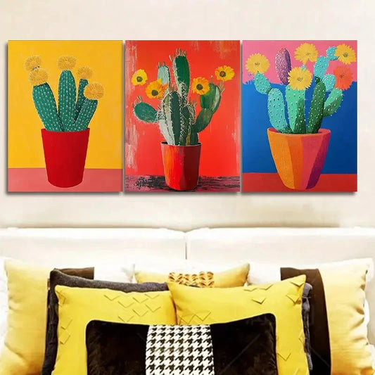 3pcs Cactus Plant Art Print Poster Wall Art Set Canvas Framed 40x60cm - High Quality Print 100% Australian Made Wall Canvas Ready to Hang