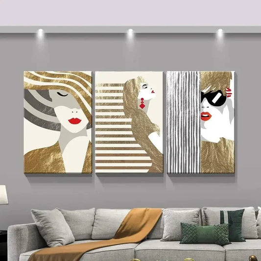 3pcs Abstract Fashion Woman Metal Print Ready to Hang Art
