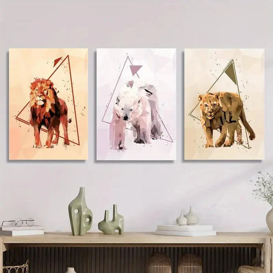 3pcs scrapbook painted triangle animal poster Metal Print Ready to Hang Art