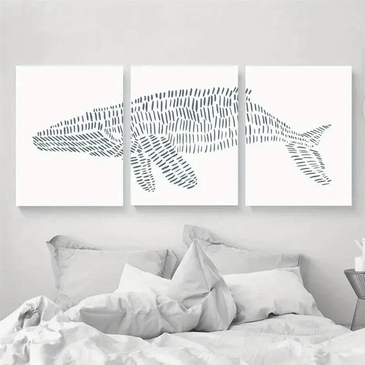 3pcs Humpback Whale Modern Illustration Metal Print Ready to Hang Art