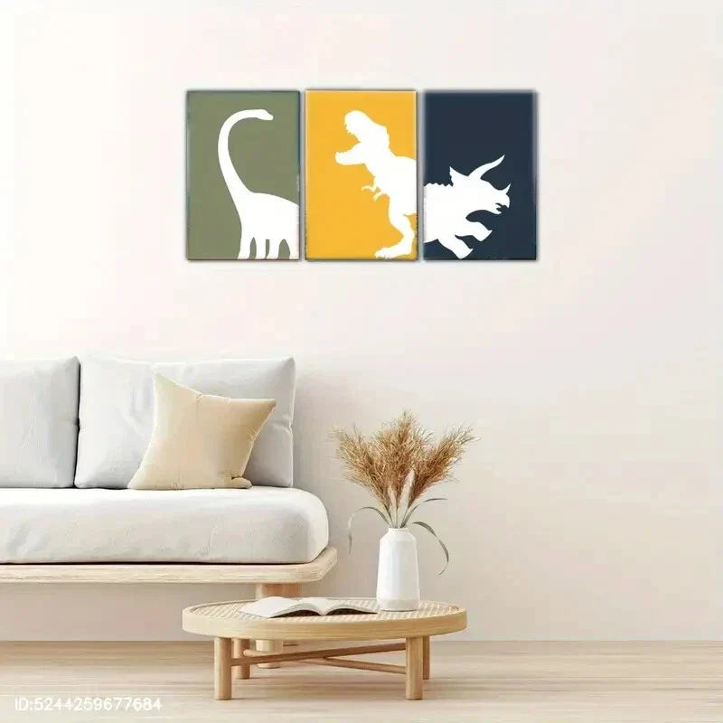 3pcs Dinosaur Decoration Poster Pop Art Metal Print Ready to Hang Art