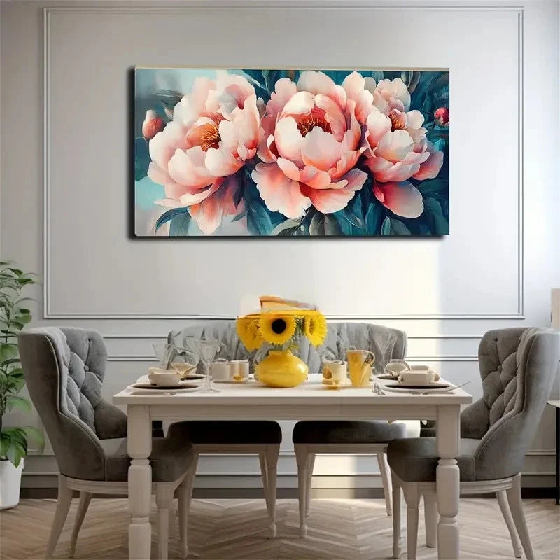 Blooming Peonies Floral Wall Art Canvas Office Home Room Framed 120x60cm
