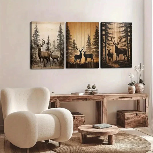 3pcs Forest Elk Country Farmhouse Animal Poster Metal Print Ready to Hang Art