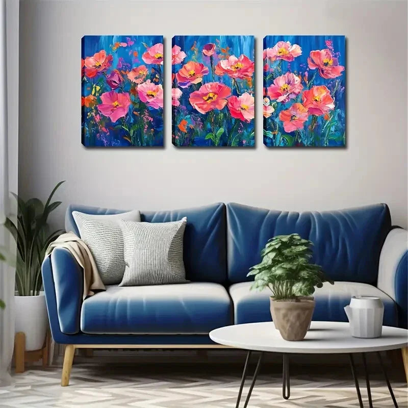 3pcs Monet-Style Impressionist Floral Painting Metal Print Ready to Hang Art