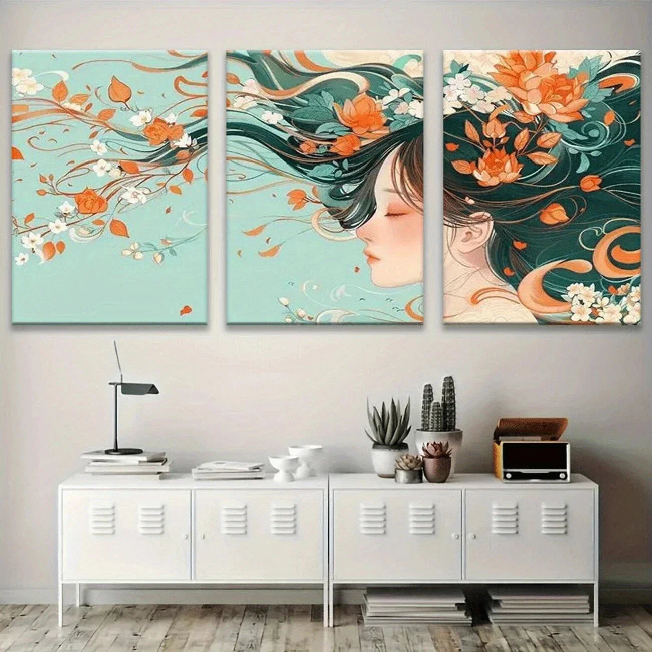 3pcs Modern Abstract Floral & Teal Colourful Metal Print Ready to Hang Art