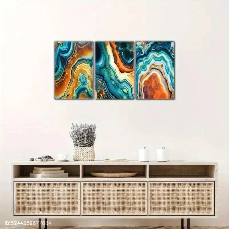 3pcs Artistic Choice Bold Abstract Agate Geode Metal Print Ready to Hang Art