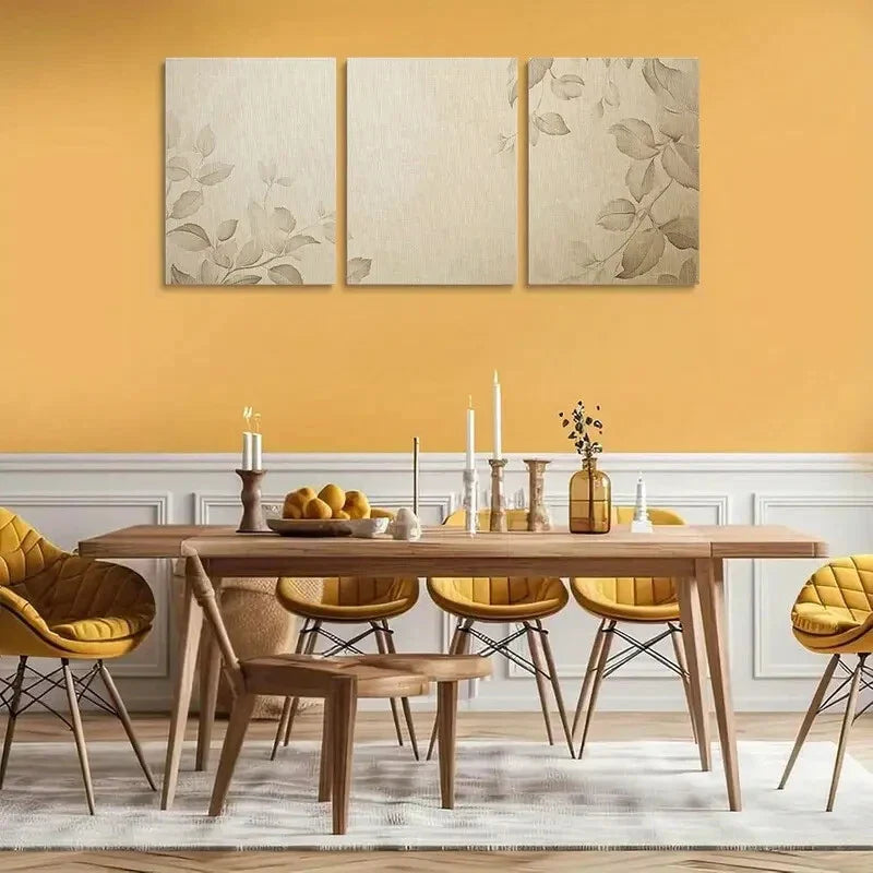 3pcs Beige-Colored Floral and Plant Design Metal Print Ready to Hang Art