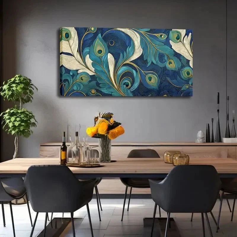Abstract Peacock Feather Wall Art Canvas Office Home Room Framed 120x60cm