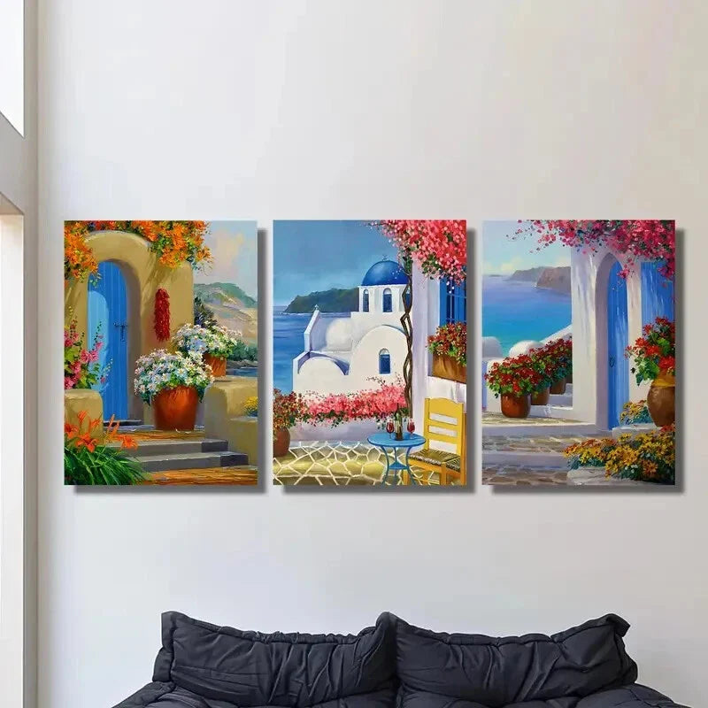 3pcs Santorini Greece landscape painting Metal Print Ready to Hang Art