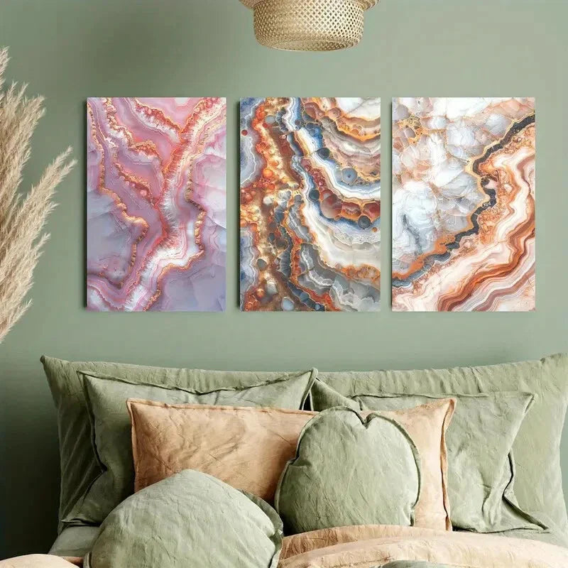3pcs Pink Agate Texture Metal Print Ready to Hang Art