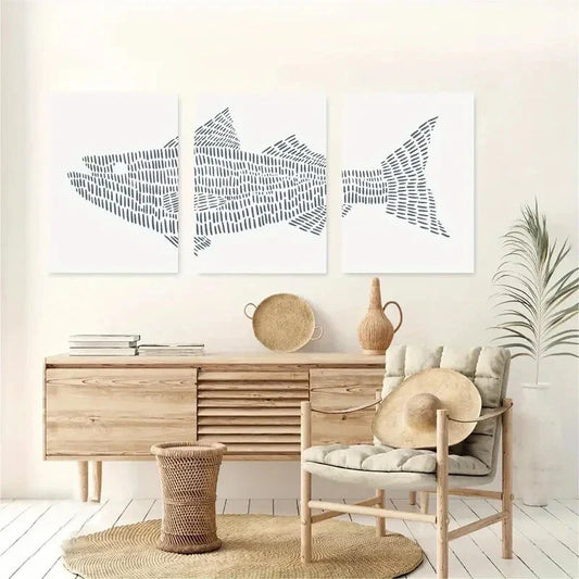 3pcs Largemouth Bass Lake Fish Painting Metal Print Ready to Hang Art