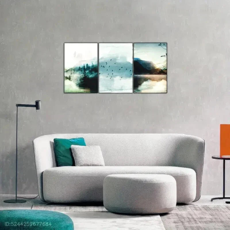3pcs Distant Mountains and Sea Decorative Metal Print Ready to Hang Art