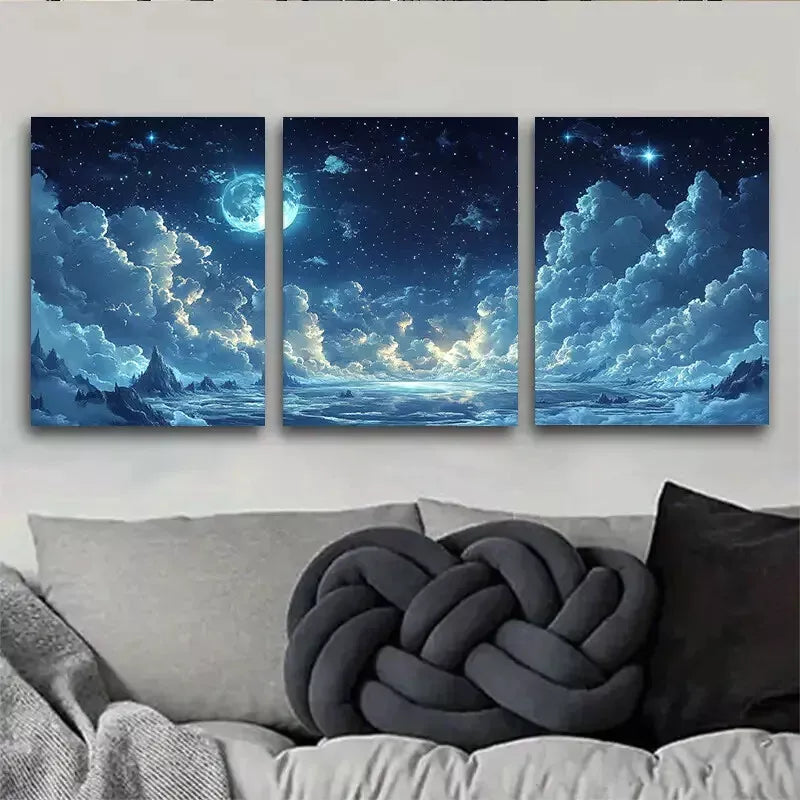 3pcss beautiful Celestial Night Sky Wall Art Set Canvas Framed 40x60cm - High Quality Print 100% Australian Made Wall Canvas Ready to Hang