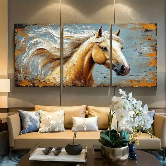 3pcs Rustic Western Palomino Horse Design Metal Print Ready to Hang Art