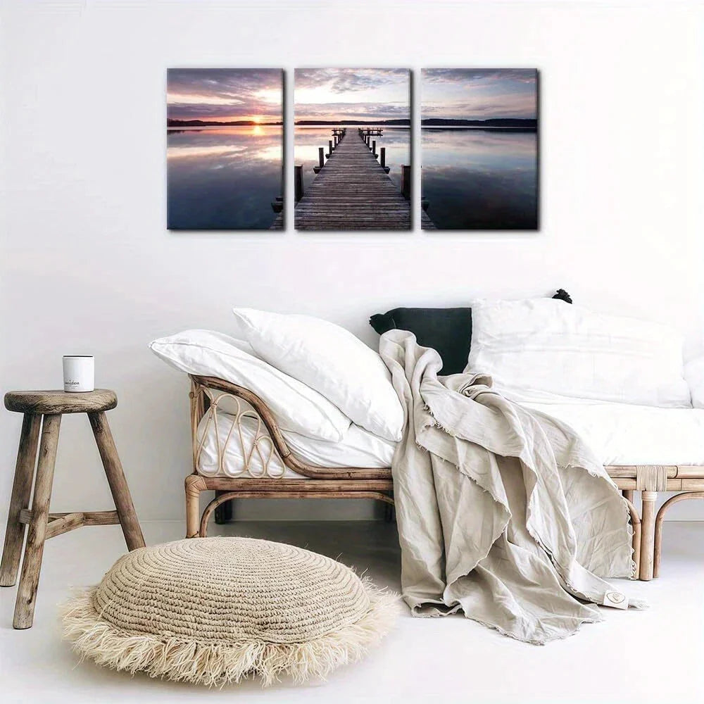 3pcs Leading out onto Lake Nature Sunrise Metal Print Ready to Hang Art