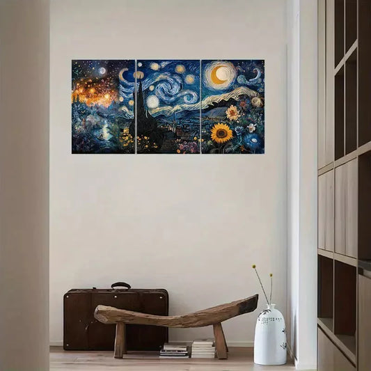 3pcs Vintage Forest Night Oil Painting Canvas Framed 40x60cm - High Quality Print 100% Australian Made Wall Canvas Ready to Hang