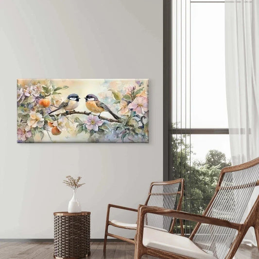 Vintage Floral Birds Wall Art Canvas Office Home Room Framed 80x45cm