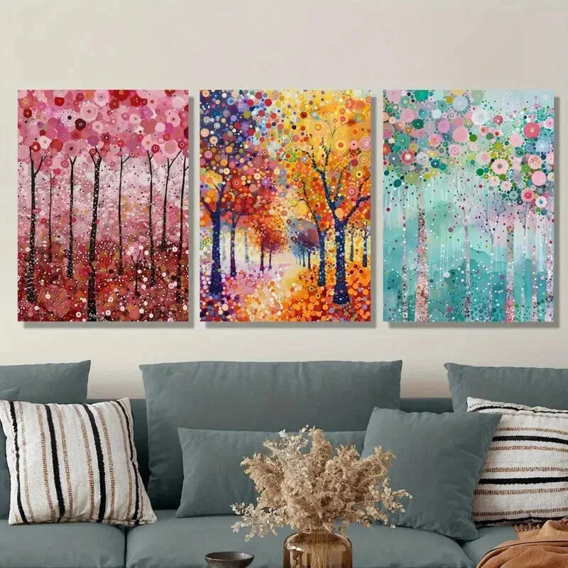 3pcs Abstract Forest Trees Prints, Ink Painting, Metal Print Ready to Hang Art