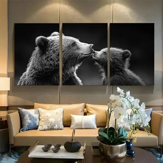 3pcs Family of a Bear and Cub Metal Print Ready to Hang Art