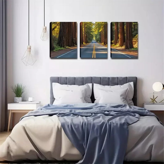3pcs Romantic Highway, Beautiful Trees On Both Wall Art Set Canvas Framed 40x60cm - High Quality Print 100% Australian Made Wall Canvas Ready to Hang