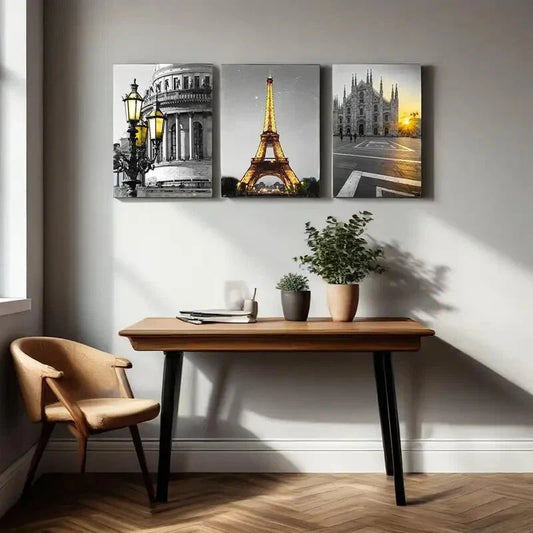 3pcs v Black and white Architectural Landscape Metal Print Ready to Hang Art
