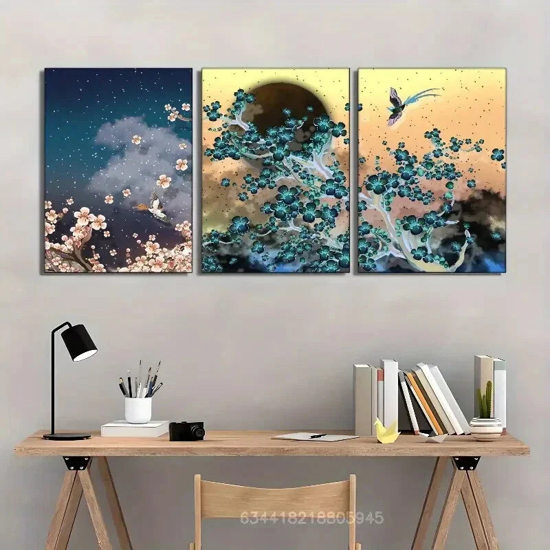 3pcs Beautiful flowers, plum blossoms Metal Print Ready to Hang Art