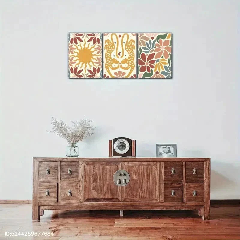3pcs Bohemian Vibrant Floral & Botanical Prints Metal Print Ready to Hang Art