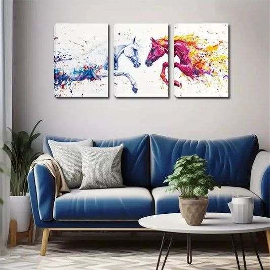 3pcs Two Psychedelic Horses Wall Art Set Canvas Framed 40x60cm - High Quality Print 100% Australian Made Wall Canvas Ready to Hang