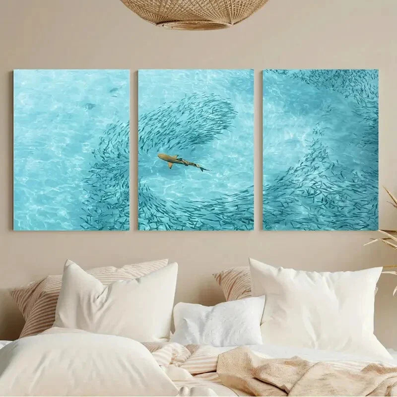 3pcs Aerial Tropical Beach House Metal Print Ready to Hang Art