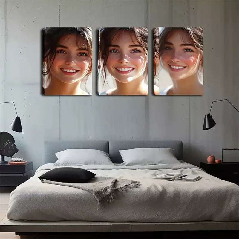 3pcs Oil Painting Beautiful Smiling Face Wall Art Set Canvas Framed 40x60cm - High Quality Print 100% Australian Made Wall Canvas Ready to Hang