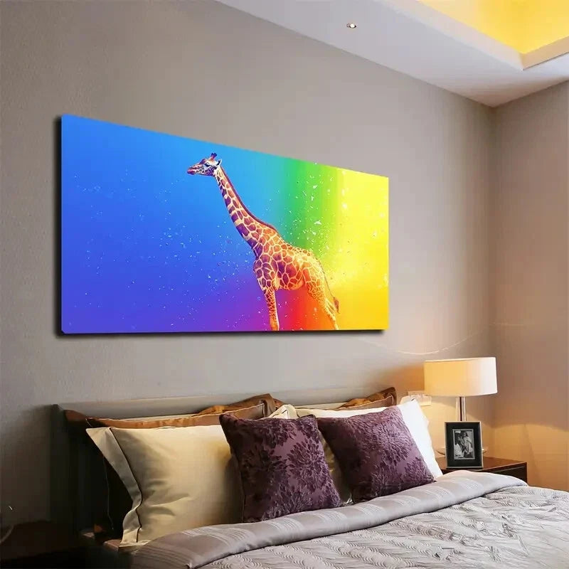 Giraffe Standing Front Colorful Wall Art Canvas Office Home Room Framed 80x45cm