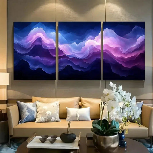 3pcs Ethereal Blue and Purple Abstract Metal Print Ready to Hang Art