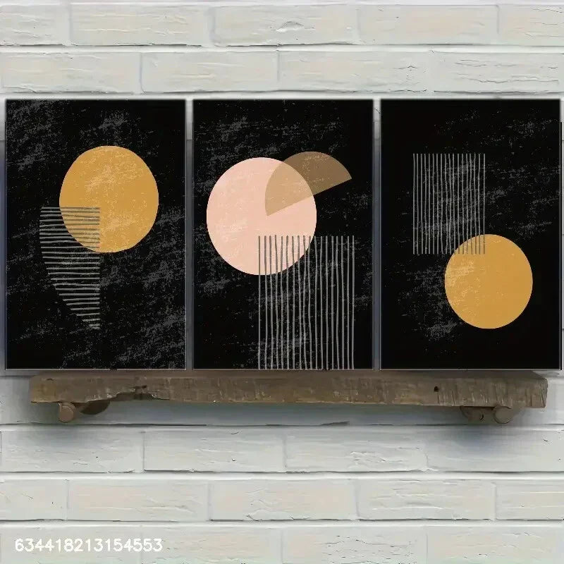 3pcs Decorative Poster with Geometric Patterns Metal Print Ready to Hang Art