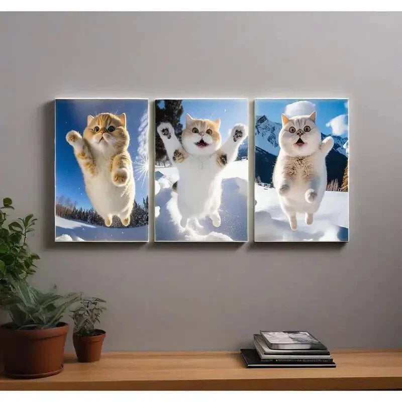 3pcs Orange Kittens in Winter Metal Print Ready to Hang Art