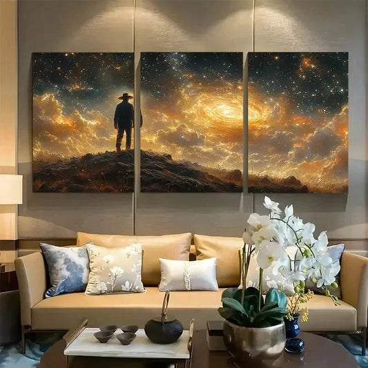 3pcs Time Traveler Walking Back Metal Print Ready to Hang Art