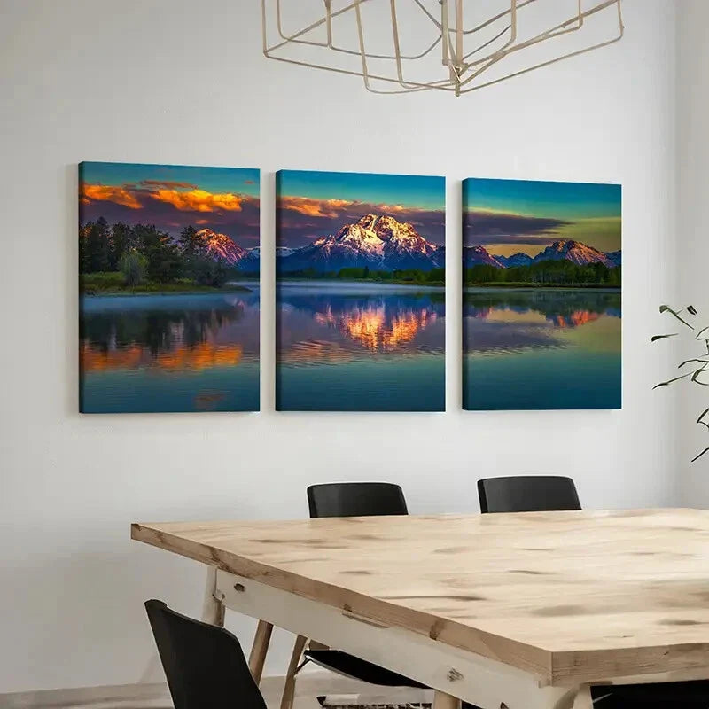 3pcs Mountains, Lakes, Sunset Wall Art Set Canvas Framed 40x60cm - High Quality Print 100% Australian Made Wall Canvas Ready to Hang