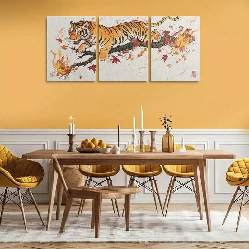 3pcs Vibrant Lion Tiger Design Metal Print Ready to Hang Art