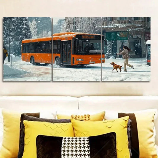 3pcs The Girl and The Dog Running Theme Wall Art Set Canvas Framed 40x60cm - High Quality Print 100% Australian Made Wall Canvas Ready to Hang