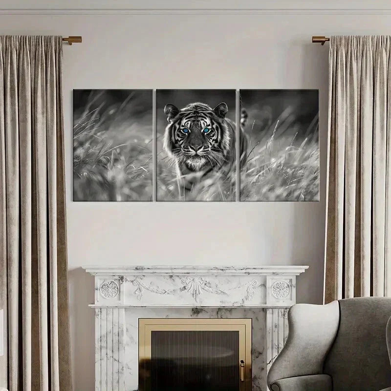 3pcs Black And White Tiger, Wild Nature Metal Print Ready to Hang Art