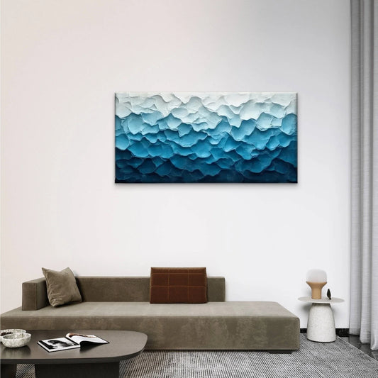 Blue White Abstract Painting Wall Art Canvas Office Home Room Framed 80x45cm