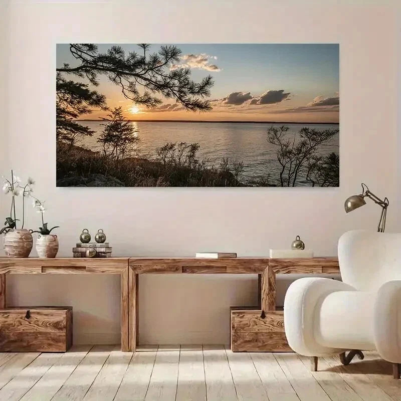 Pine Tree Branch Sunset wall canvas office home room framed 120x60cm