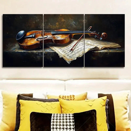3pcs Violin and Music Theme, Wall Art Set Canvas Framed 40x60cm - High Quality Print 100% Australian Made Wall Canvas Ready to Hang