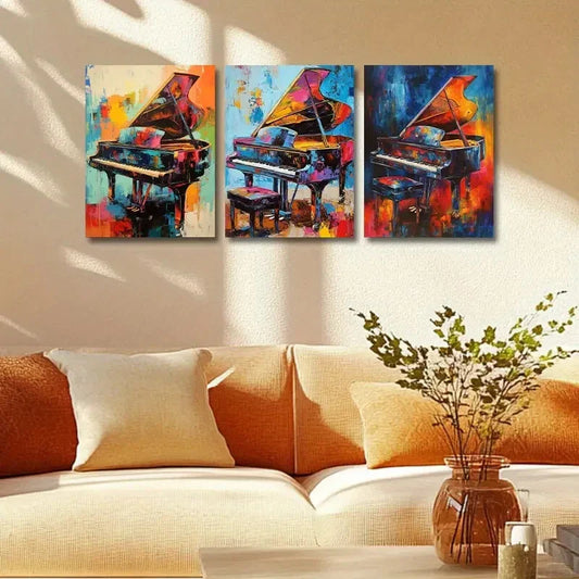 3pcs Vibrant Grand Piano Design Metal Print Ready to Hang Art