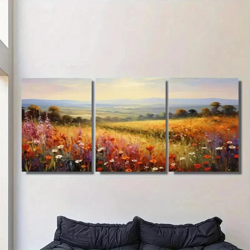 3pcs Vibrant Floral Landscape Metal Print Ready to Hang Art