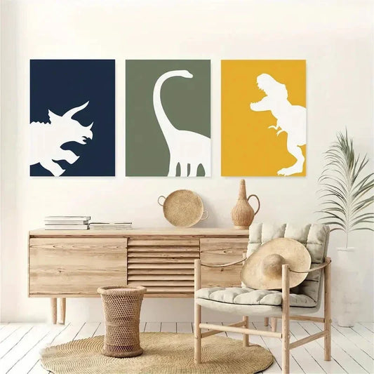 3pcs Tyrannosaurus Rex Triceratops Brontosaurus Metal Print Ready to Hang Art