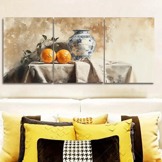 3pcs Still life painting of an old vase Wall Art Set Canvas Framed 40x60cm - High Quality Print 100% Australian Made Wall Canvas Ready to Hang