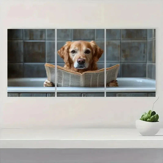 3pcs Labrador Retriever Reading Newspaper Metal Print Ready to Hang Art